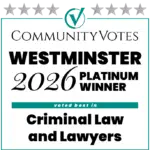 Community Votes 2026 Platinum Winner badge for Criminal Law and Lawyers in Westminster – Lori Beck Law Office