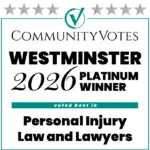 Community Votes 2026 Platinum Winner badge for Personal Injury Law and Lawyers in Westminster – Lori Beck Law Office
