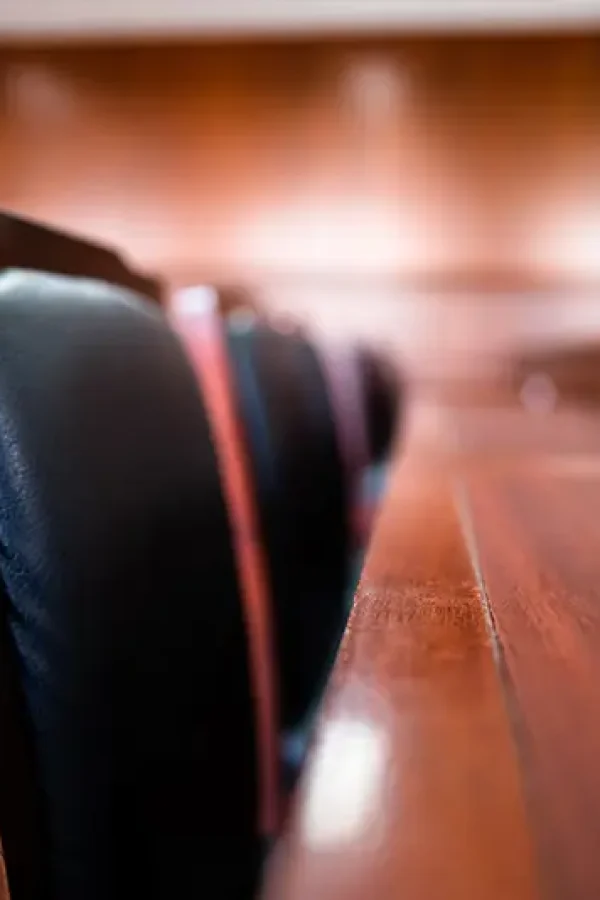 Empty jury box in a Denver courtroom, ready for Lori Beck Law Office defense
