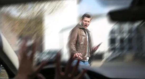 Driver reacting to a pedestrian stepping into the road; Lori Beck Law Office handles pedestrian accidents in Denver, CO.